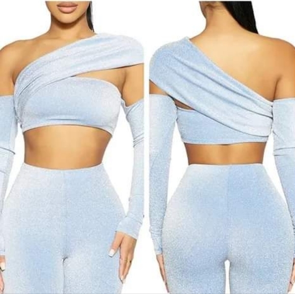 NAKED WARDROBE Glow On Long Sleeve Cut-out Knotted Metallic Sparkle Jumpsuit XL - Picture 10 of 14